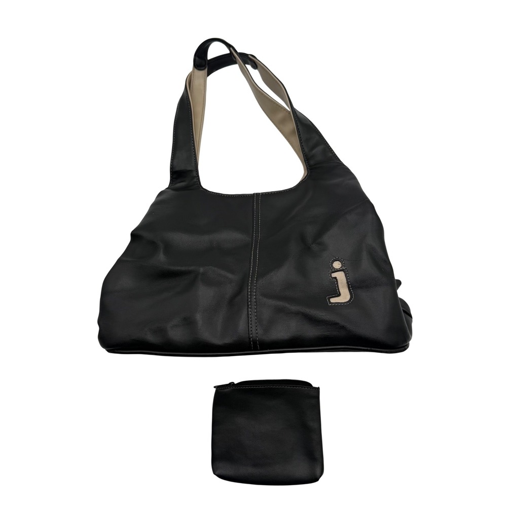 Y2K Black Hobo Shoulder Bag J Logo Matching Zip Pouch 2000s Style